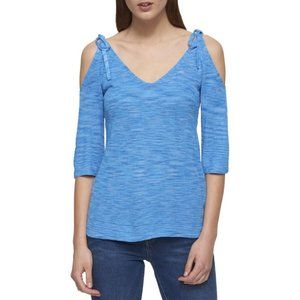 "TOMMY HILFIGER" BLUEBERRY COLD SHOULDER COASTAL PREPPY MARINE SWEATER TOP SZE S